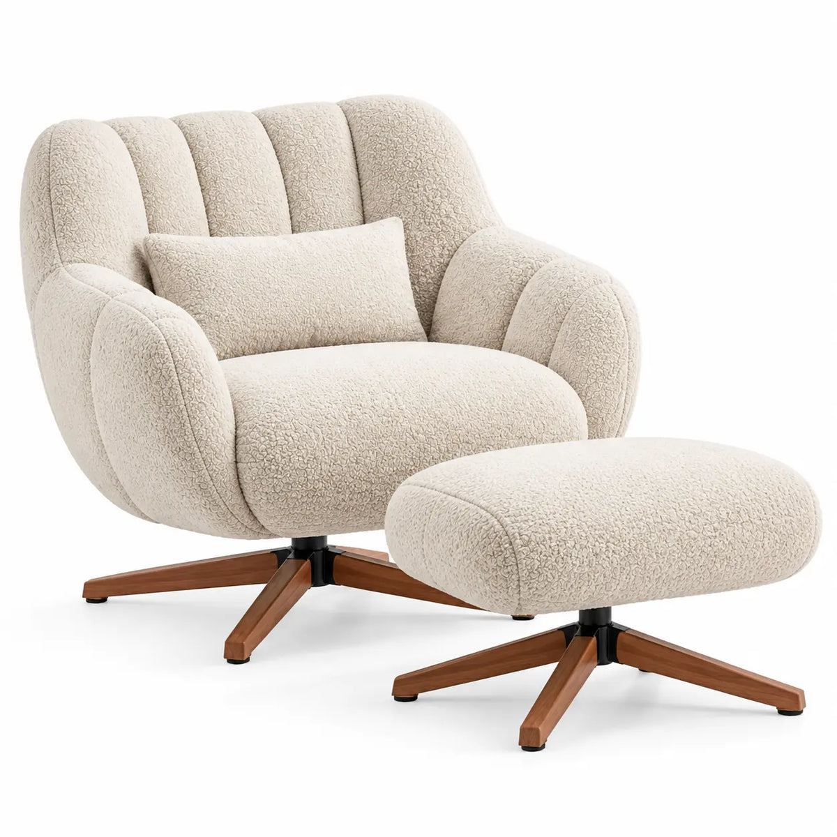 Poltrona con poggiapiedi, schienale avvolgente e poggiapiedi coordinato, beige/marrone