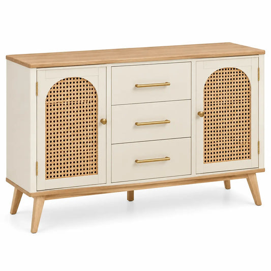 Credenza, ante intrecciate e quattro cassetti centrali, beige/marrone
