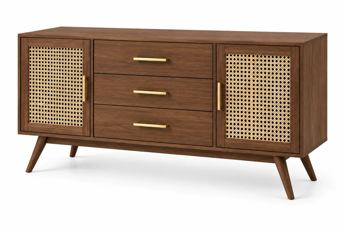 Credenza, ante intrecciate e tre cassetti centrali, marrone