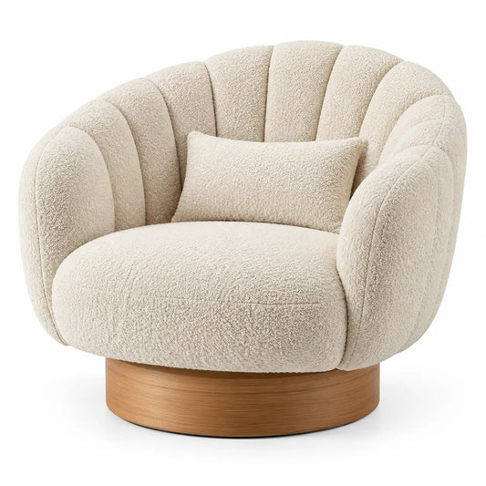 Poltrona, schienale a spicchi e base circolare, beige/marrone