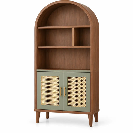Libreria, profilo ad arco e ante intrecciate, marrone/verde
