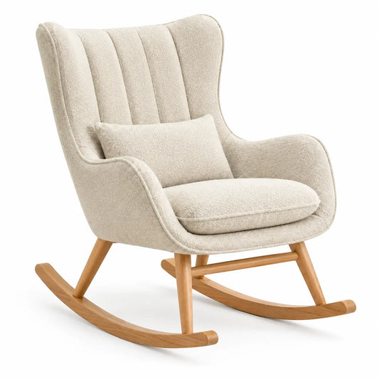Poltrona a dondolo, schienale alto a fasce, beige/marrone